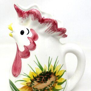 Chicken Rooster Pitcher Sunflower Fabro Ceramic Hand Made Painted 6in Italy